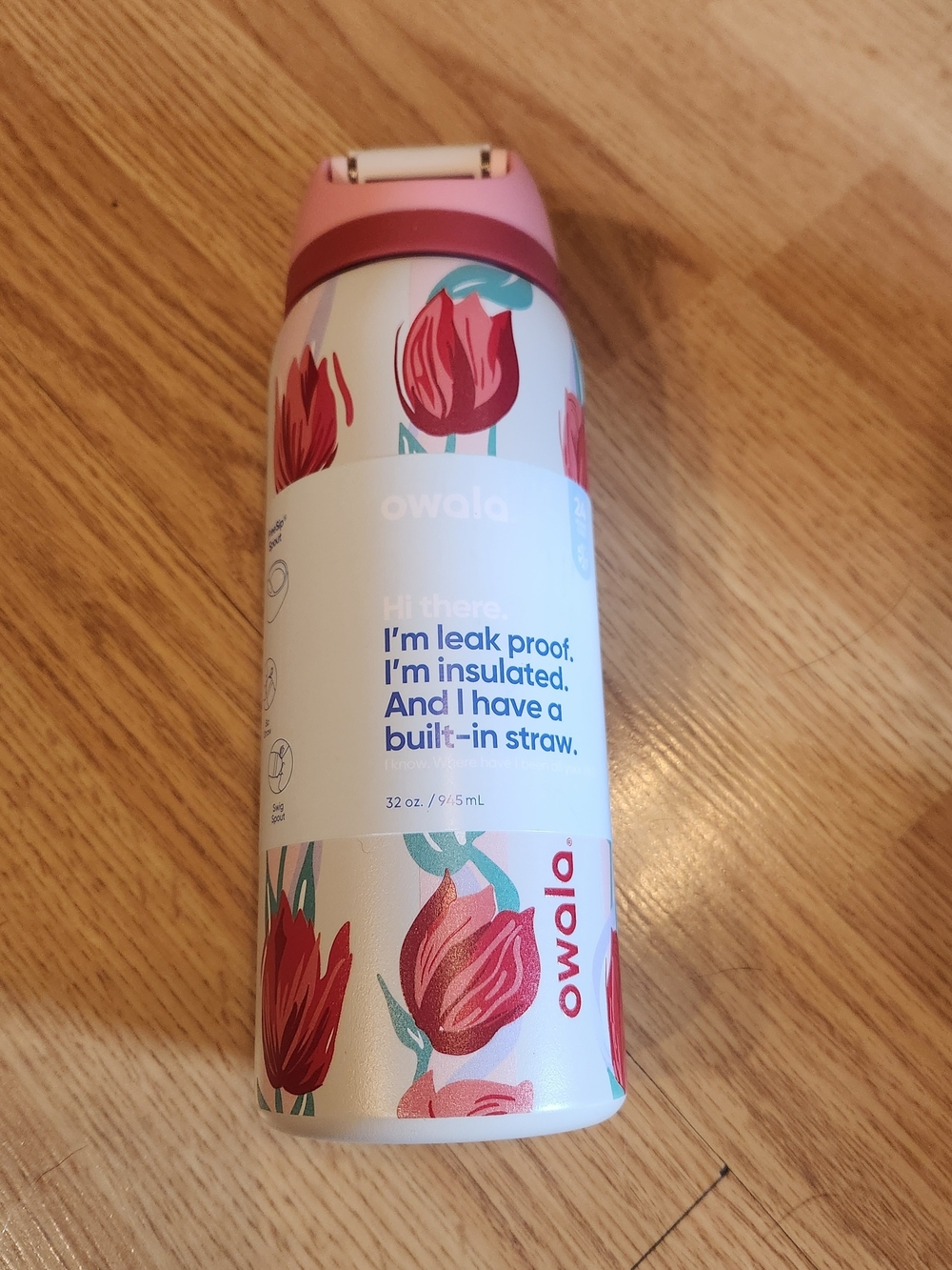 Owala Insulated Leak-Proof Water Bottle with Built-In Straw - Pink Floral